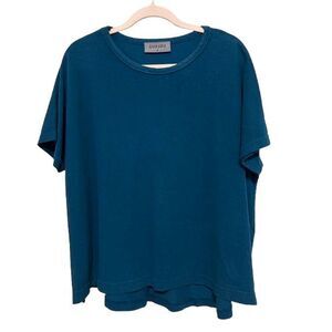 Eleven Stitch Design Top Womens Medium Teal Blue Lagenlook Boxy Minimalist